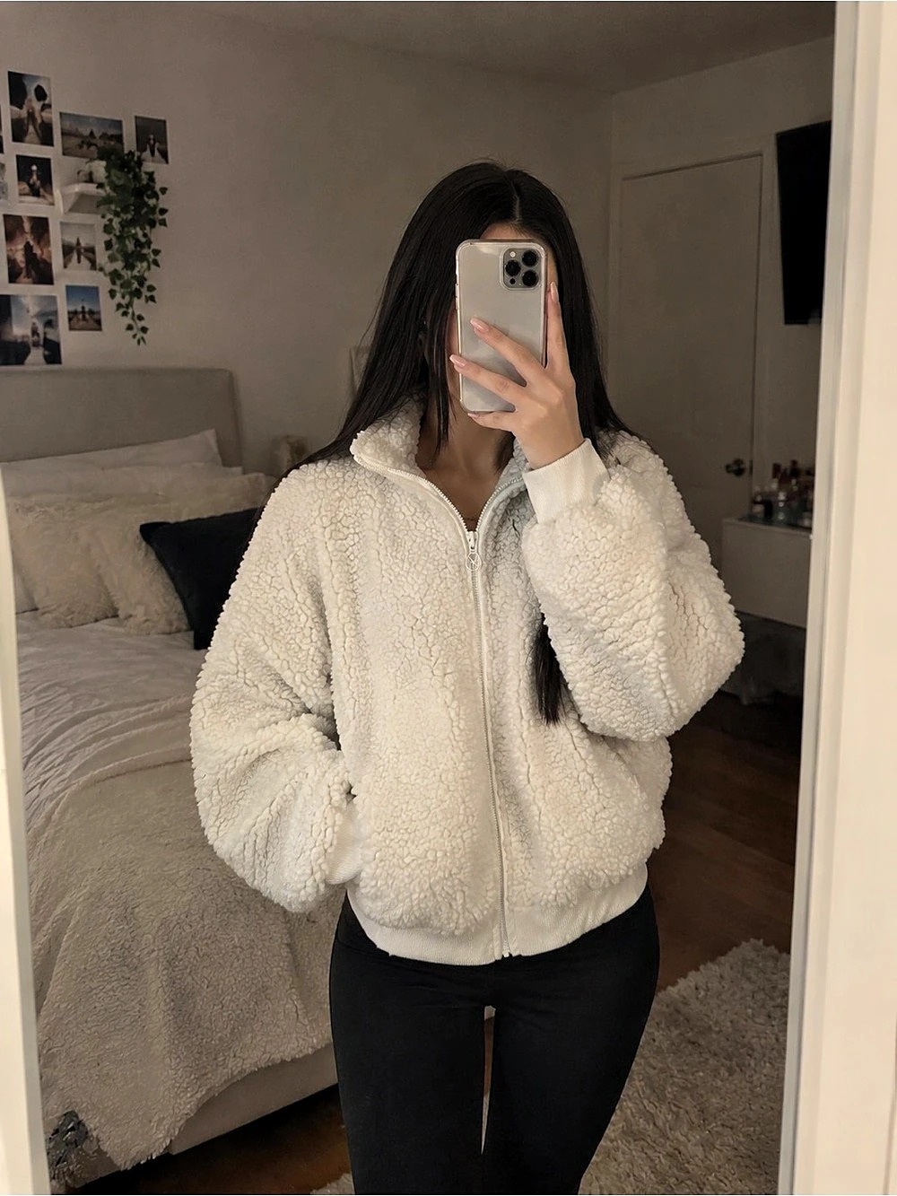 Victoria's Secret Sherpa Fleece Full-Zip Mock Neck Jacket Cream XS